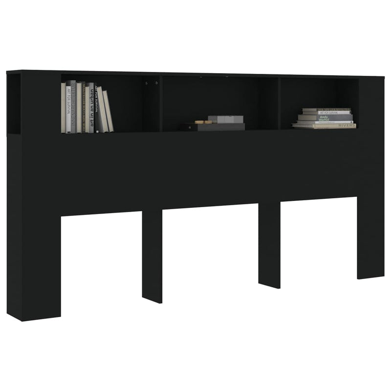 Headboard Cabinet Black 200 cm