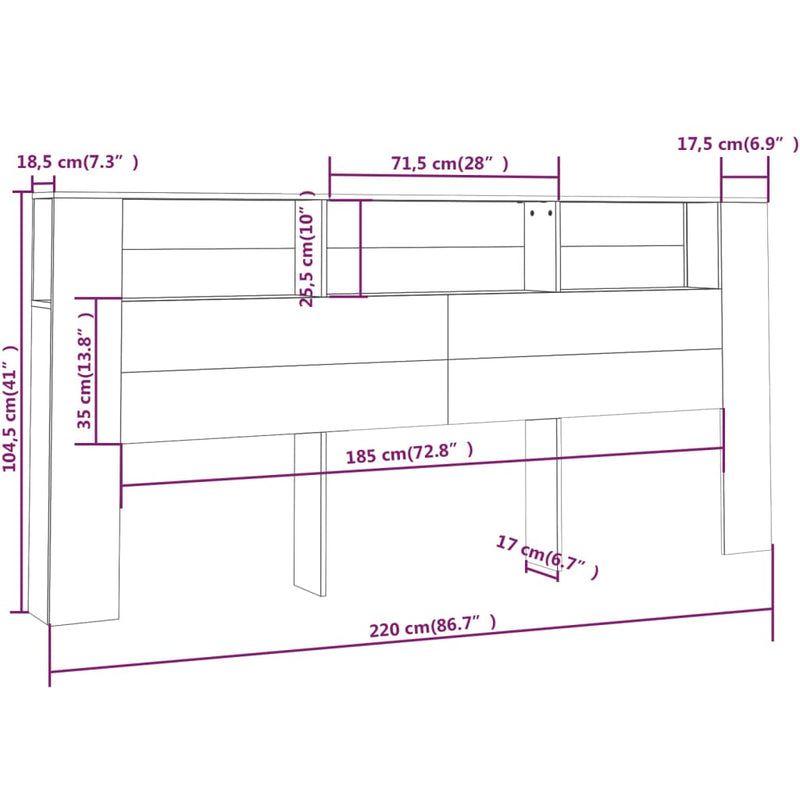 Headboard Cabinet White 220 cm