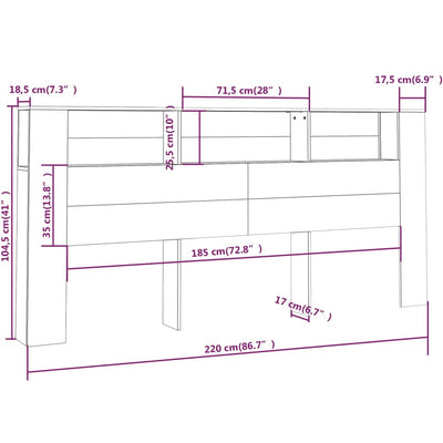 Headboard Cabinet Black 220 cm