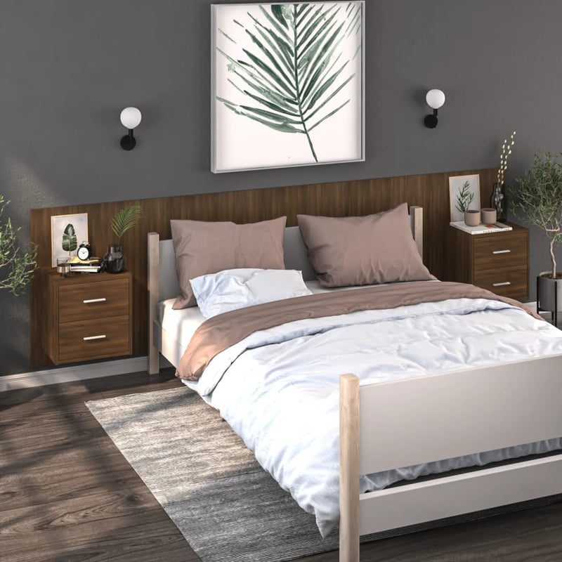 Wall-mounted Bedside Cabinet Brown Oak