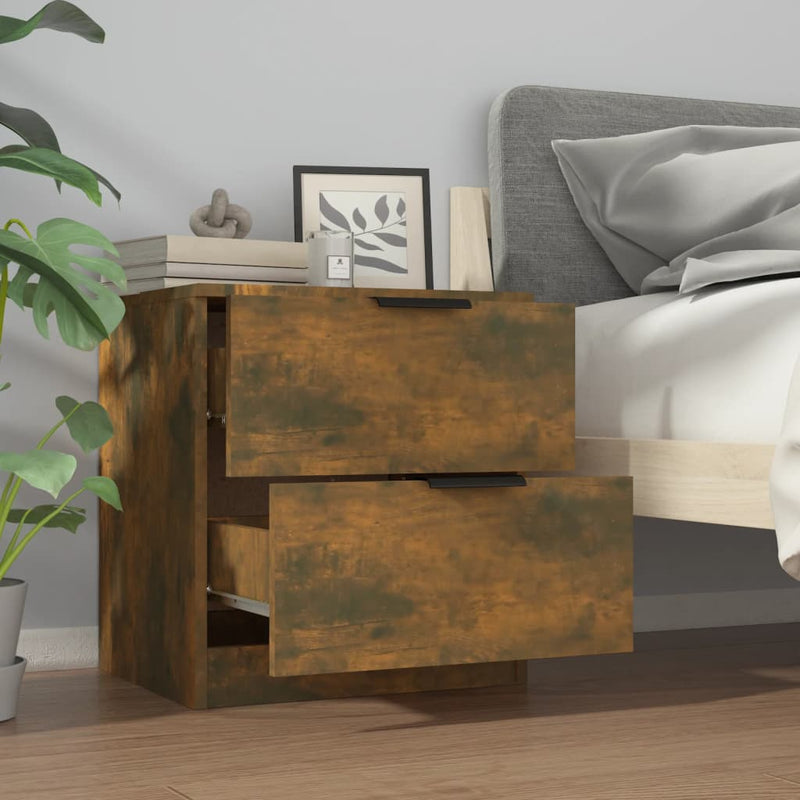 Bedside Cabinet Smoked Oak Engineered Wood