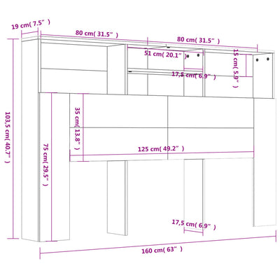 Headboard Cabinet Smoked Oak 160 cm