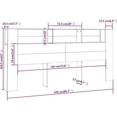 Headboard Cabinet Brown Oak 220 cm