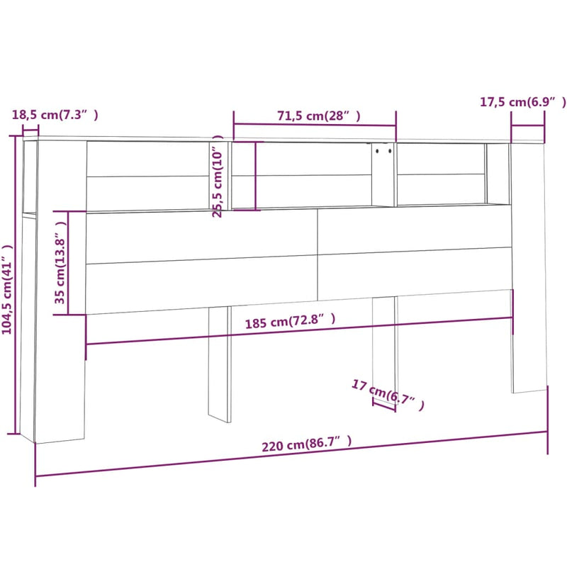 Headboard Cabinet Brown Oak 220 cm