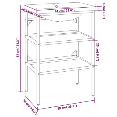 Bathroom Washbasin Frame with Built-in Basin White Iron