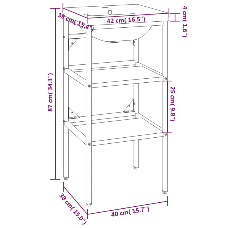 Bathroom Washbasin Frame with Built-in Basin Black Iron