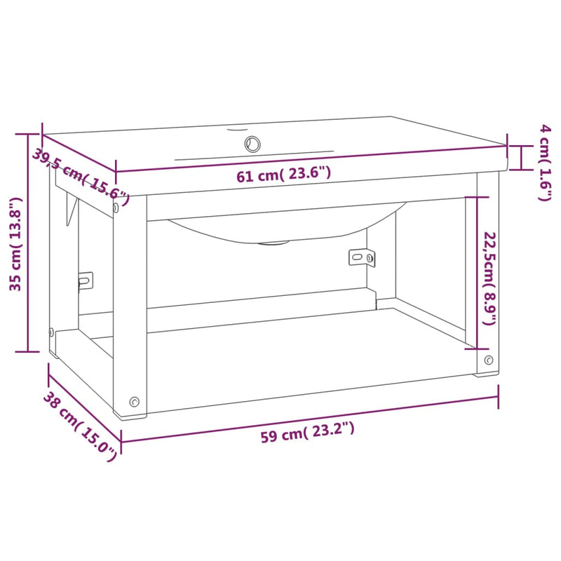 Bathroom Washbasin Frame with Built-in Basin Black Iron