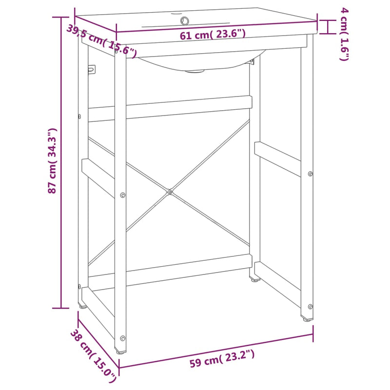 Bathroom Washbasin Frame with Built-in Basin Black Iron