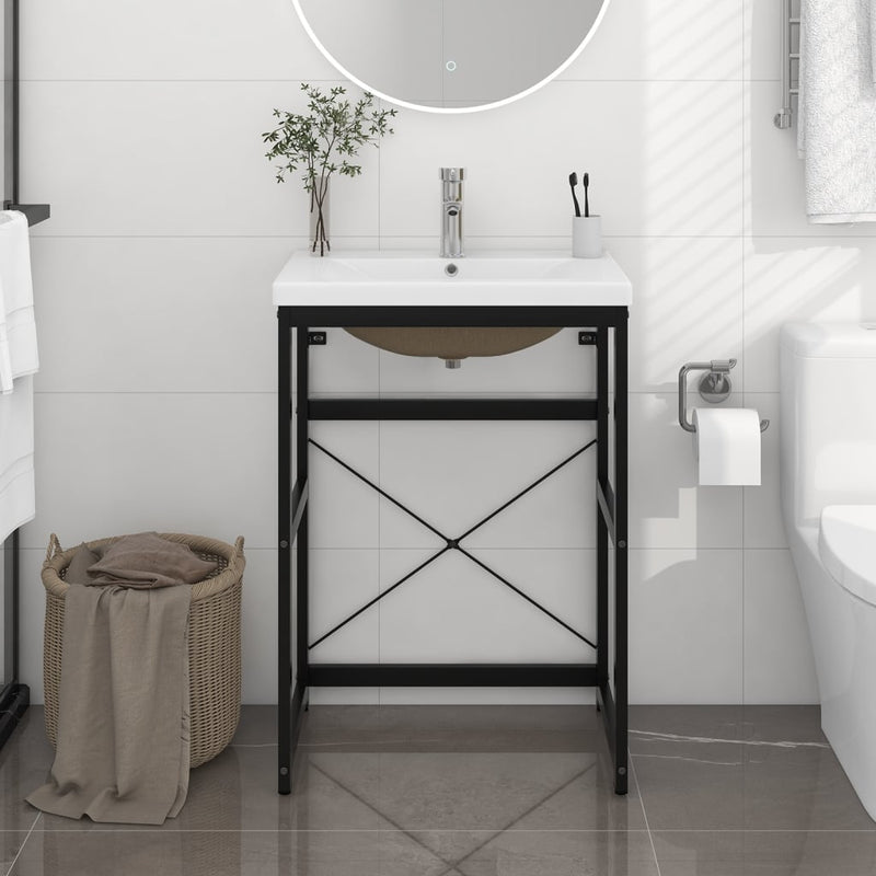 Bathroom Washbasin Frame with Built-in Basin Black Iron