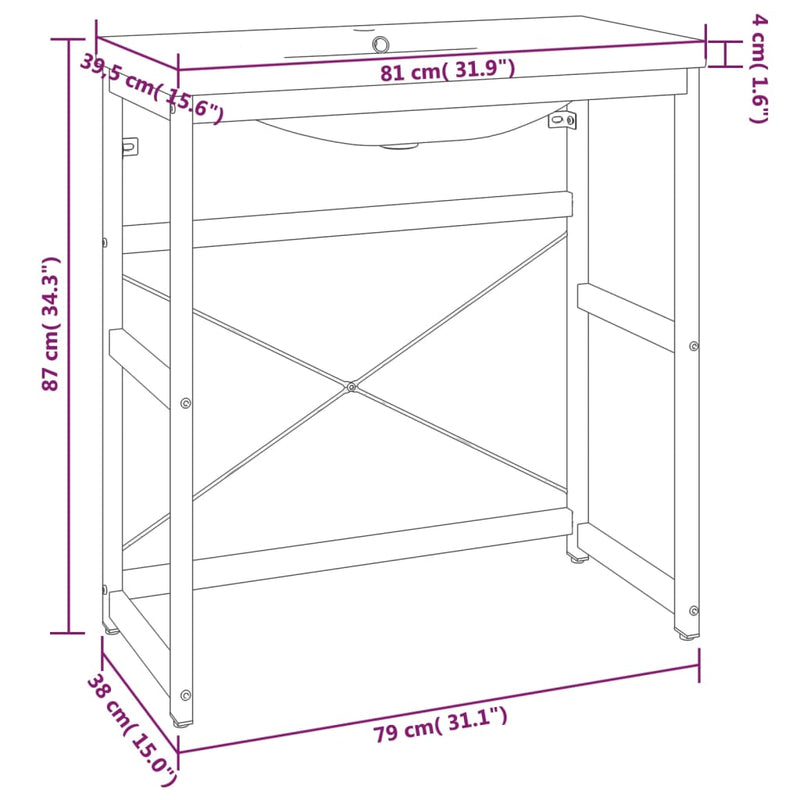 Bathroom Washbasin Frame with Built-in Basin Black Iron