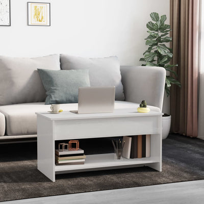 Coffee Table High Gloss White 102x50x52.5 cm Engineered Wood