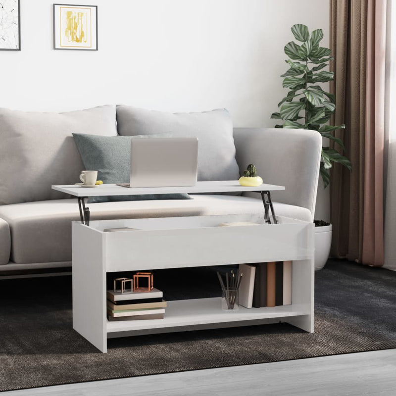 Coffee Table High Gloss White 102x50x52.5 cm Engineered Wood