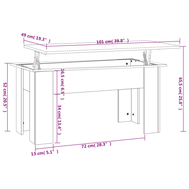 Coffee Table White 101x49x52 cm Engineered Wood