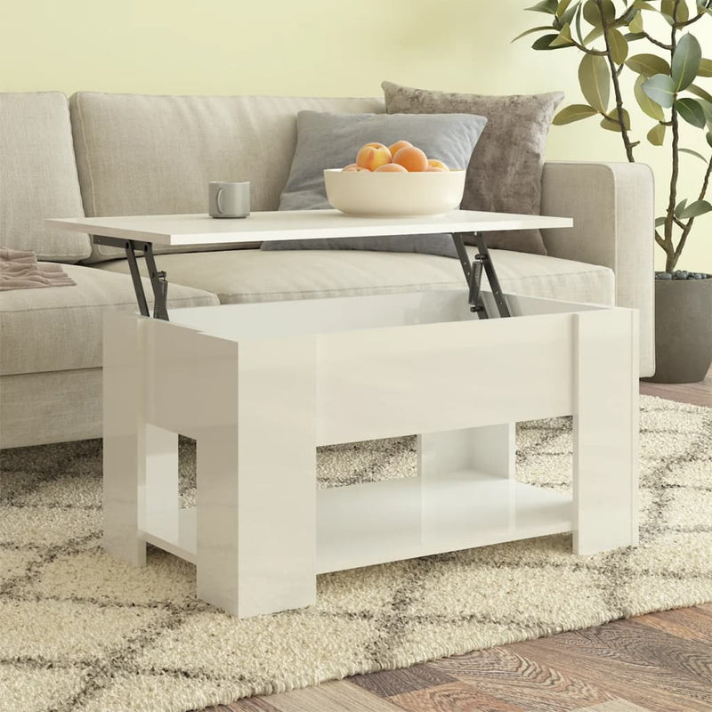 Coffee Table High Gloss White 79x49x41 cm Engineered Wood