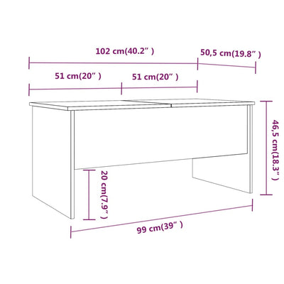 Coffee Table White 102x50.5x46.5 cm Engineered Wood