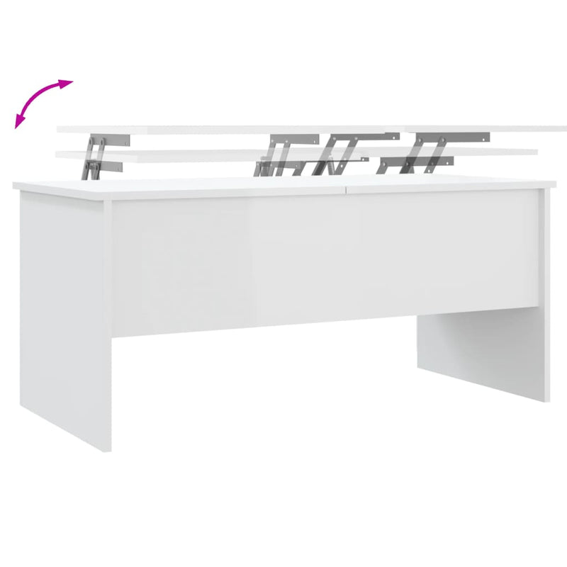 Coffee Table High Gloss White 102x50.5x46.5 cm Engineered Wood