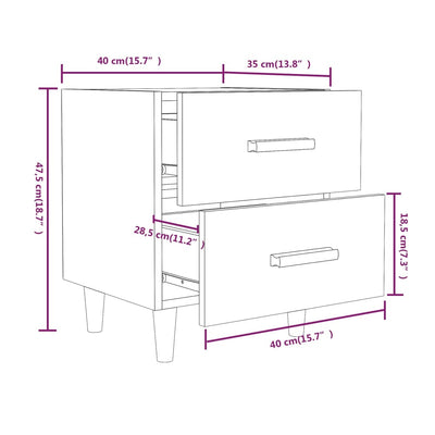 Bed Cabinet White 40x35x47.5 cm