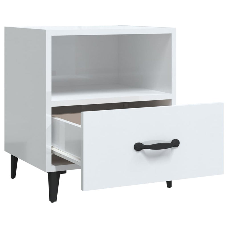 Bedside Cabinets 2 pcs High Gloss White Engineered Wood