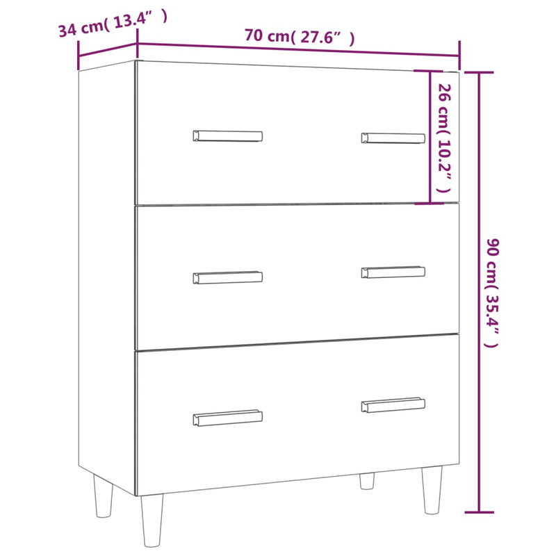 Sideboard White 70x34x90 cm Engineered Wood