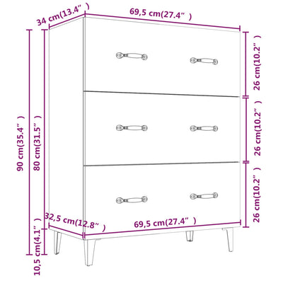 Sideboard High Gloss White 69.5x34x90 cm Engineered Wood