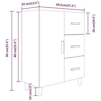 Sideboard High Gloss White 69.5x34x90 cm Engineered Wood