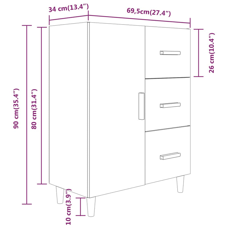 Sideboard High Gloss White 69.5x34x90 cm Engineered Wood