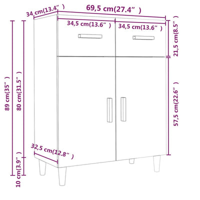 Sideboard White 69.5x34x89 cm Engineered Wood