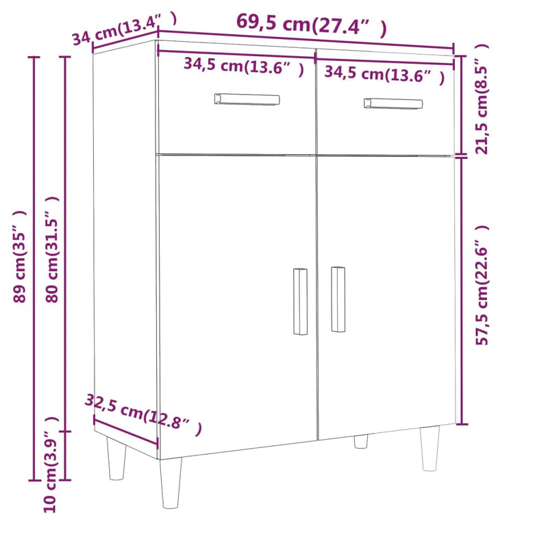 Sideboard White 69.5x34x89 cm Engineered Wood