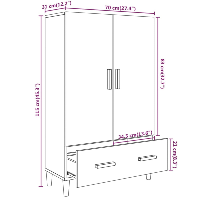 Highboard Grey Sonoma 70x31x115 cm Engineered Wood