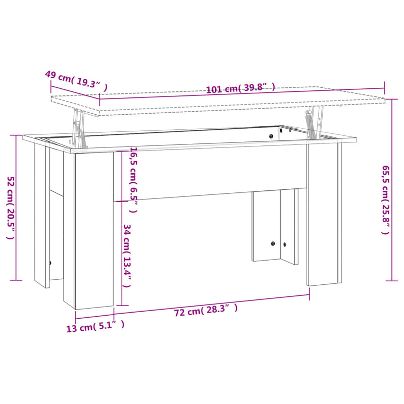 Coffee Table Smoked Oak 101x49x52 cm Engineered Wood