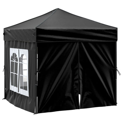 Folding Party Tent with Sidewalls Black 2x2 m