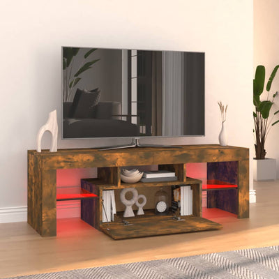 TV Cabinet with LED Lights Smoked Oak 120x35x40 cm