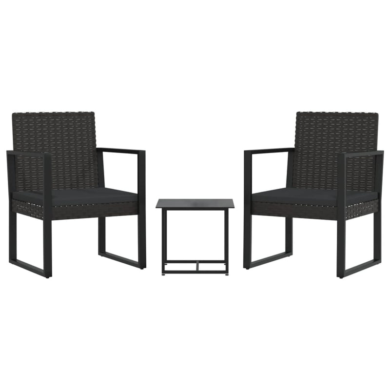 3 Piece Garden Lounge Set with Cushions Black Poly Rattan