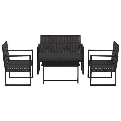 4 Piece Garden Lounge Set with Cushions Black Poly Rattan