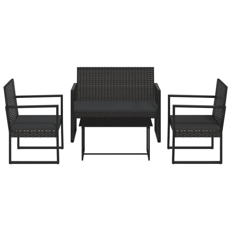 4 Piece Garden Lounge Set with Cushions Black Poly Rattan