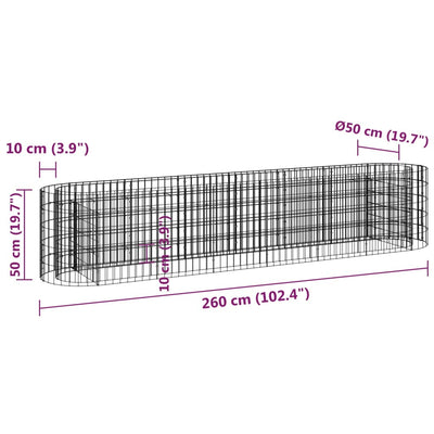 Gabion Raised Bed Galvanised Iron 260x50x50 cm