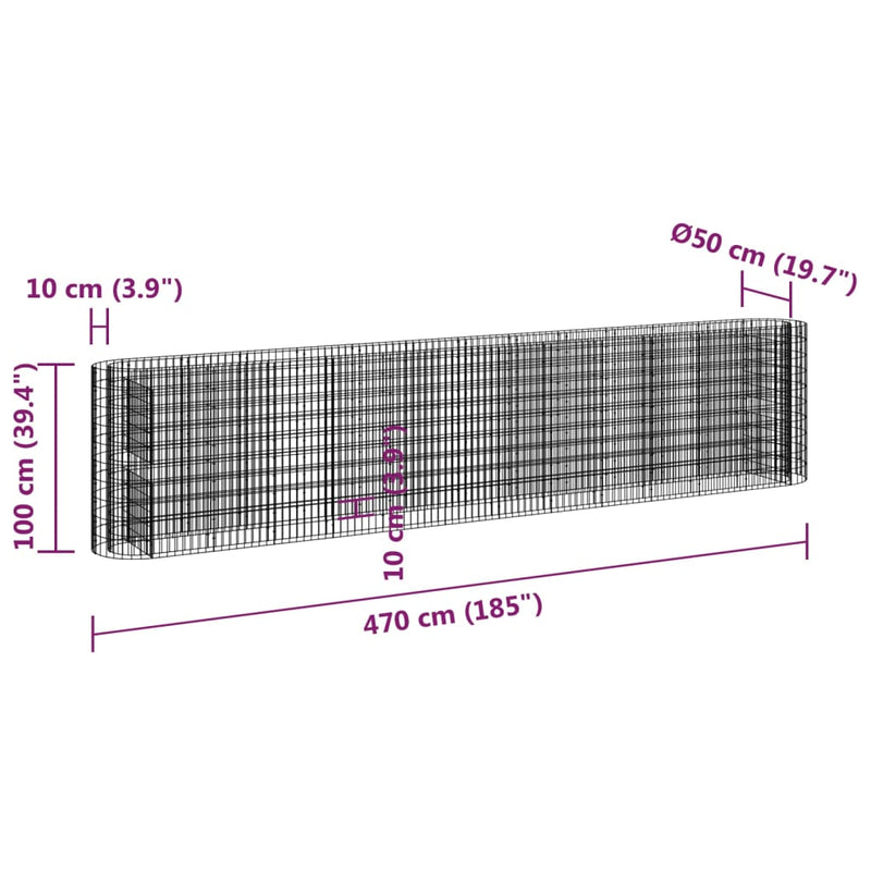 Gabion Raised Bed Galvanised Iron 470x50x100 cm