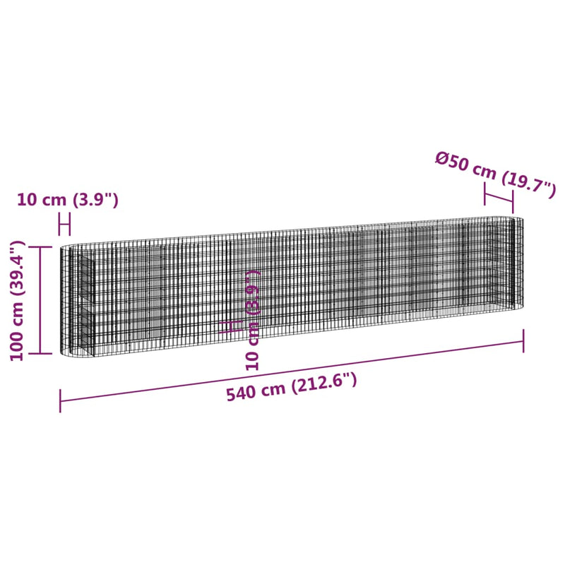 Gabion Raised Bed Galvanised Iron 540x50x100 cm