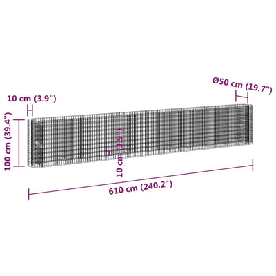 Gabion Raised Bed Galvanised Iron 610x50x100 cm