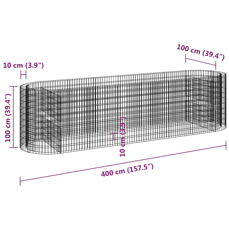 Gabion Raised Bed Galvanised Iron 400x100x100 cm