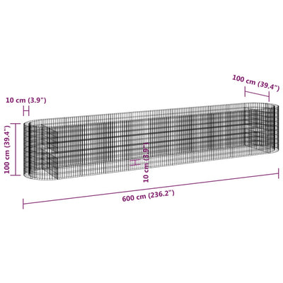 Gabion Raised Bed Galvanised Iron 600x100x100 cm