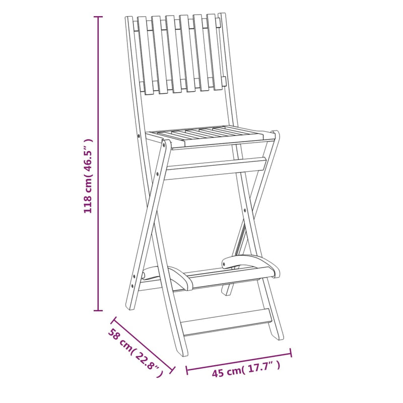 Folding Outdoor Bar Stools 2 pcs Solid Wood Acacia