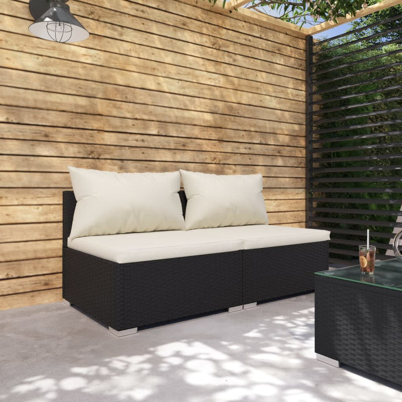 2 Piece Garden Lounge Set with Cushions Poly Rattan Black