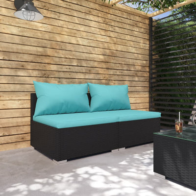 2 Piece Garden Lounge Set with Cushions Poly Rattan Black