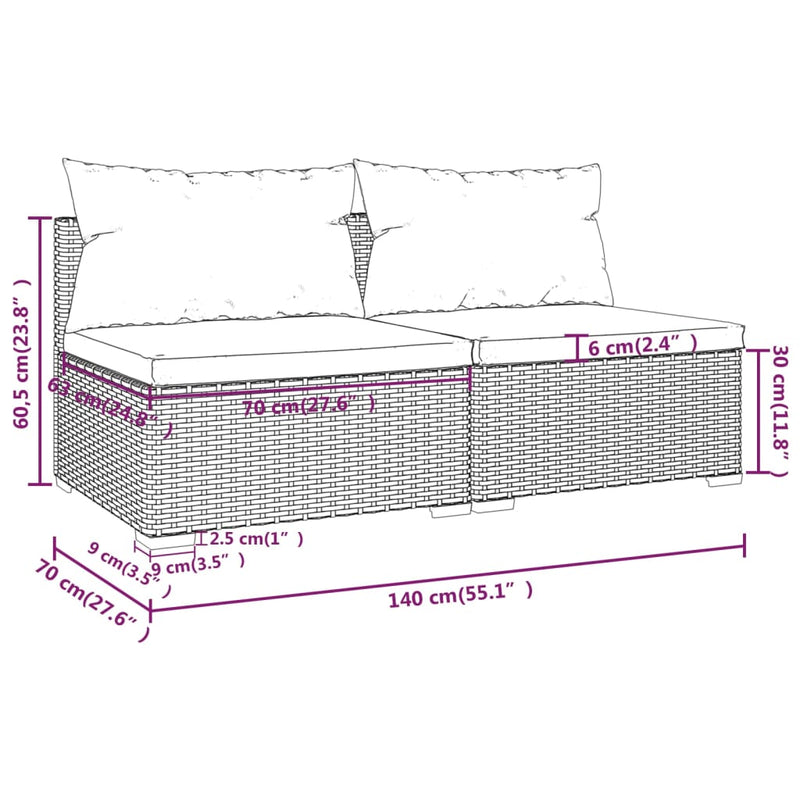 2 Piece Garden Lounge Set with Cushions Poly Rattan Brown