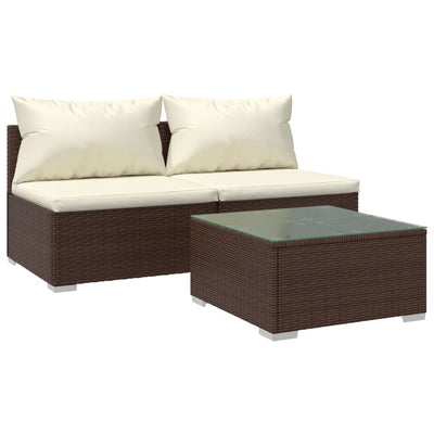 3 Piece Garden Lounge Set with Cushions Poly Rattan Brown