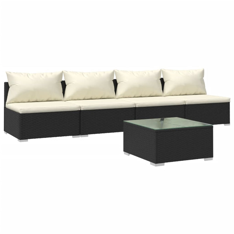 5 Piece Garden Lounge Set with Cushions Poly Rattan Black