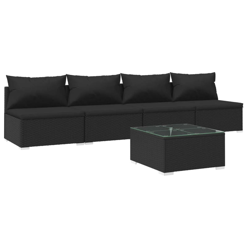 5 Piece Garden Lounge Set with Cushions Poly Rattan Black