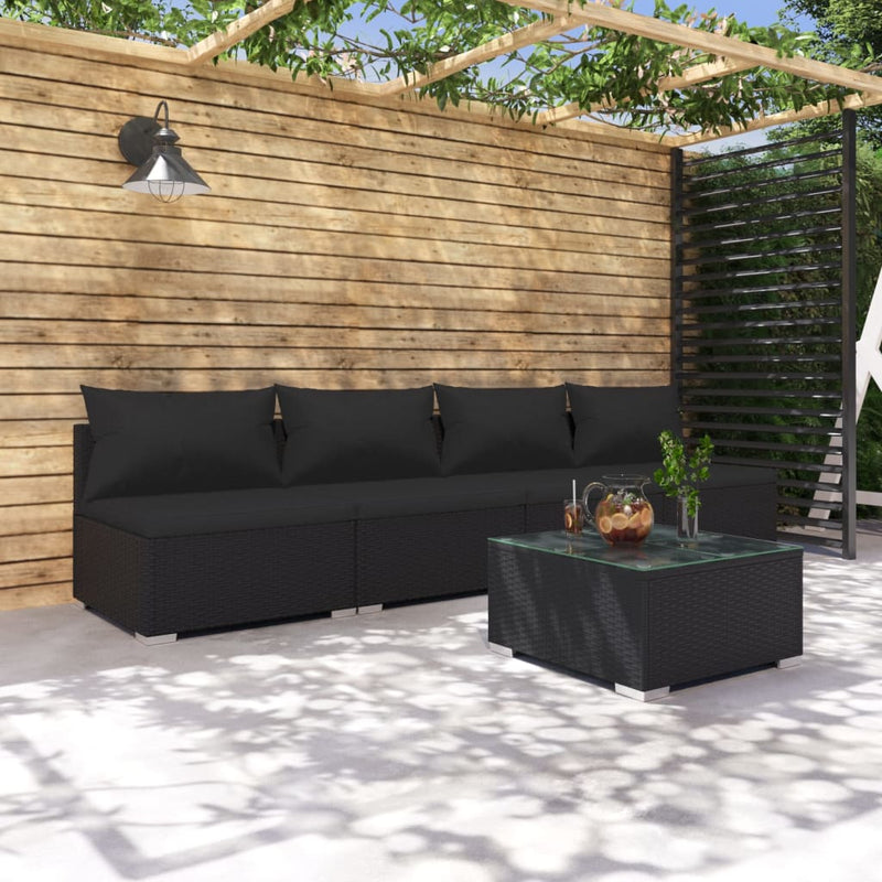 5 Piece Garden Lounge Set with Cushions Poly Rattan Black