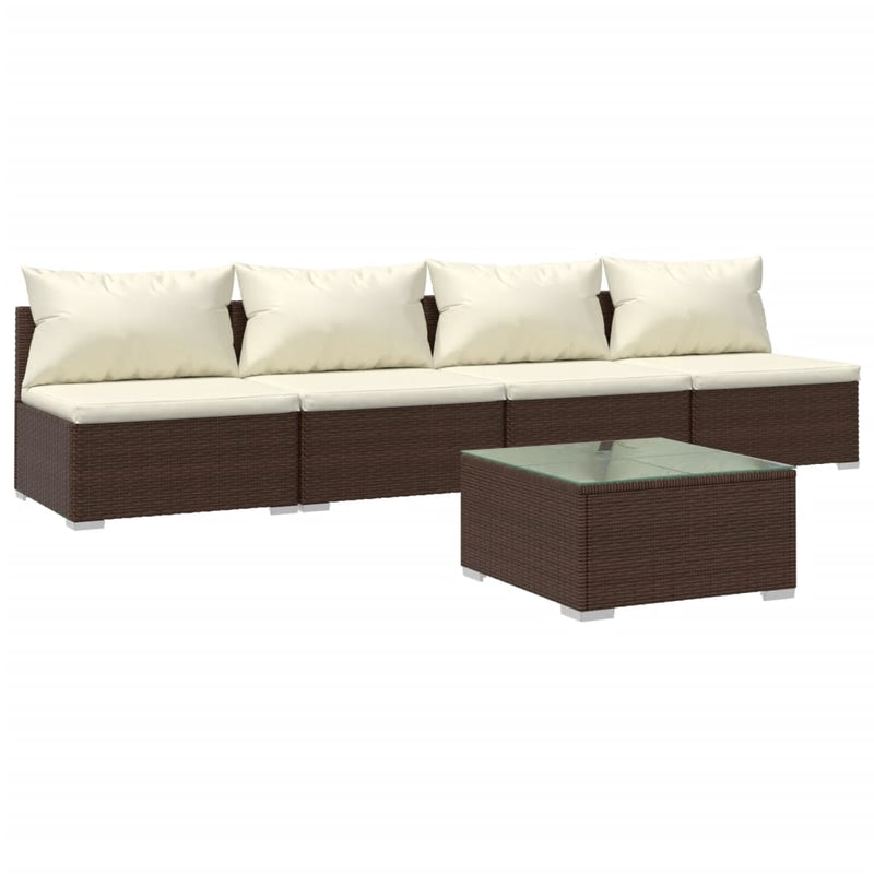 5 Piece Garden Lounge Set with Cushions Poly Rattan Brown